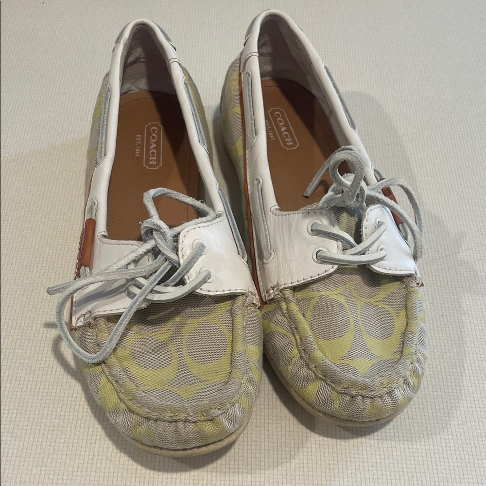 Coach Women's Signature Canvas Moccasins in Yellow and White